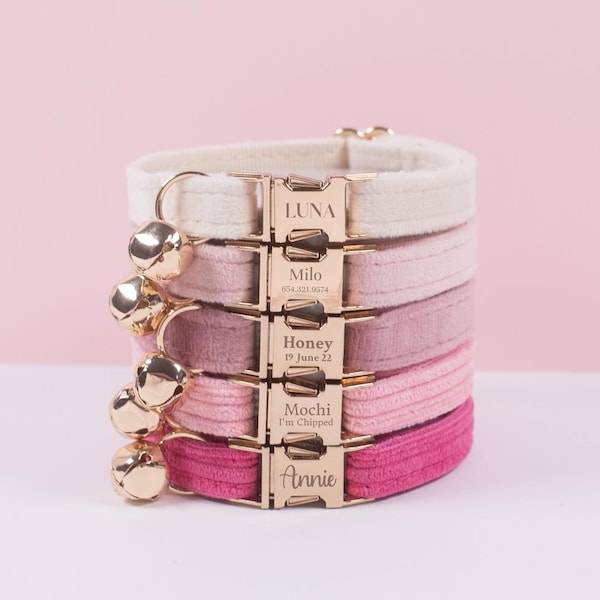 Gepersonaliseerde roze kattenhalsband met bel, aangepaste kattenhalsband vlinderdas voor verjaardagscadeau voor huisdieren, verstelbare luxe aangepaste kattenhalsband