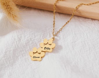 Engraved Pet Paw Charm Necklace, Personalized Paw Pendant Necklace, Pet Memorial Jewelry, Gift for Pet Lovers, Birthday Gift for Her
