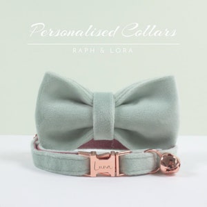 Macaron Color Cat Collar with Bell in Velvet,Custom Cat Collar Bow Tie for Pet Birthday Gift,Adjustable Personalized Cat Collar image 6