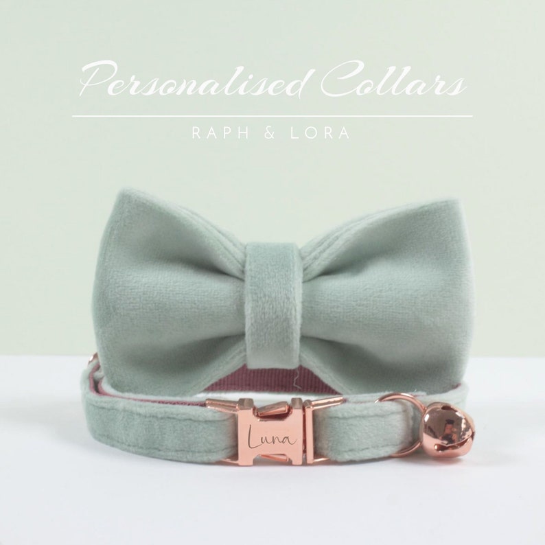 Macaron Color Cat Collar with Bell in Velvet,Custom Cat Collar Bow Tie for Pet Birthday Gift,Adjustable Personalized Cat Collar image 6