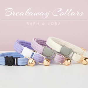 Multiple Colors Breakaway Personalized Cat Collar, Quick Release Cat Collar Set, Soft Corduroy/Velvet Custom Kitten Collar with Bell Bow tie image 2