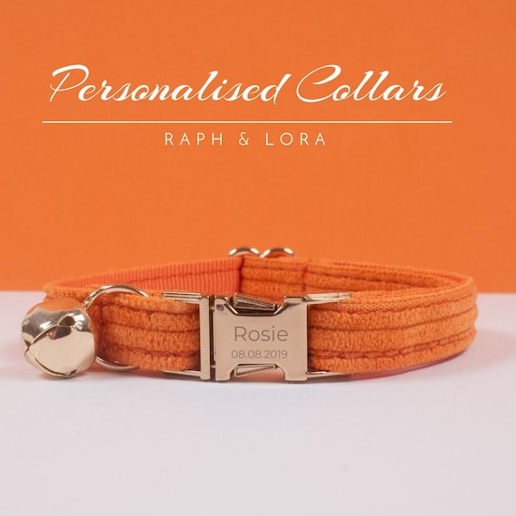 Elegant Orange Cat Collar Bow Tie Set for Female Small Dog Gift kitten Collar Bell With Gold Bucke custom Name Tag on Cat Collar Etsy