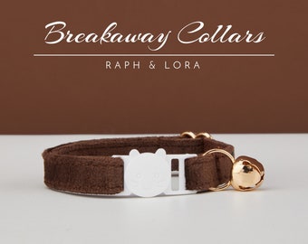 Chocolate Velvet Breakaway Cat Collar with Name Engraved, Quick Release Cat Collar Set, Custom Kitten Collar with Bell Bow tie
