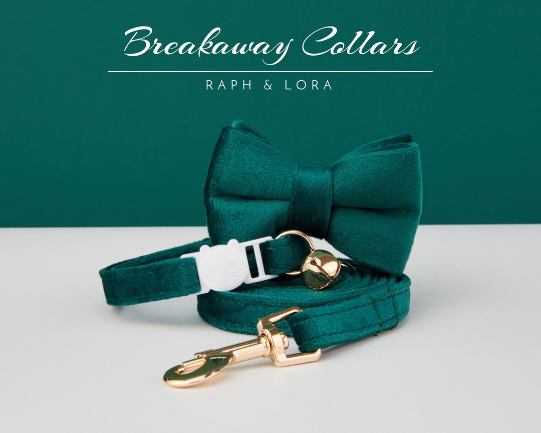 All Velvet Green Breakaway Cat Collar With Name Engraved, Quick Release