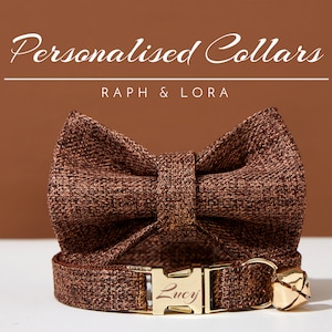 Luxury Cat Collar Bell Bowtie in Brown Tweed,Personalized Kitten Collar Leash Bowtie Set For Birthday Gift,Handmade Puppy Collar Bowtie Set