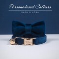 Navy Blue Velvet Personalized Cat Collar Bow with Lead,Gold Cat Collar Bell,Small Dog Collar,Engraved Kitten Name Tag For Free product logo