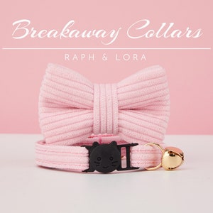 Breakaway Cat Collar Bell with Name Engraved, Quick Release Cat Collar Set, Hot Pink Corduroy Custom Kitten Collar with Bell Bow tie image 3