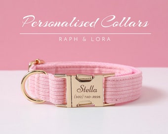 Personalized Pink Dog Collar and Leash Set, Custom Dog Collar Bow for Pet Birthday Gift, Adjustable Luxury Custom Puppy Dog Collar