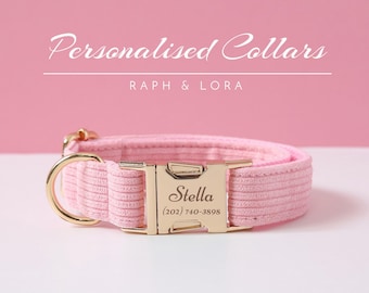 Personalized Pink Dog Collar and Leash Set, Custom Dog Collar Bow for Pet Birthday Gift, Adjustable Luxury Custom Puppy Dog Collar