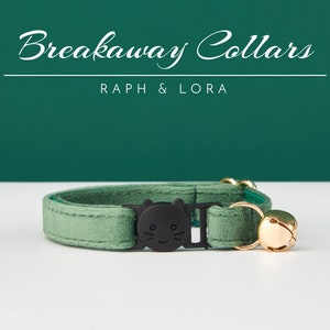 Pine Green Velvet Breakaway Cat Collar with Name Engraved, Quick Release Cat Collar Set, Custom Kitten Collar with Bell Bow tie