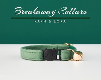 Pine Green Velvet Breakaway Cat Collar with Name Engraved, Quick Release Cat Collar Set, Custom Kitten Collar with Bell Bow tie