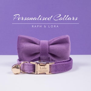 Personalized Purple Velvet Cat Collar for Girl Pets, Soft Cat Collar with Gold Bell,Luxury Cat Collar and Puppy Collar for Wedding Gift