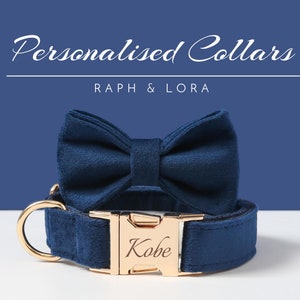 Personalisiertes marineblaues Hundehalsband mit Schleife, handgefertigtes Welpenhalsband mit goldener Hardware, Welpenhalsband und Katzenhalsband für Haustiere Geschenk