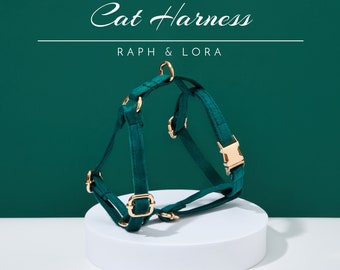 Arnés para gatos con collar de gato personalizado separable, juego de collares para gatos de liberación rápida, juego de correas de arnés para gatitos personalizado de pana suave/terciopelo