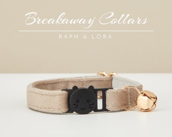 Grey Velvet Breakaway Cat Collar with Name Engraved, Quick Release Cat Collar Set, Custom Kitten Collar with Bell Bow tie
