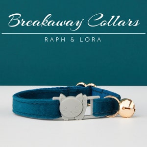 Turquoise Velvet Breakaway Cat Collar with Name Engraved, Quick Release Cat Collar Set, Custom Kitten Collar with Bell Bow tie