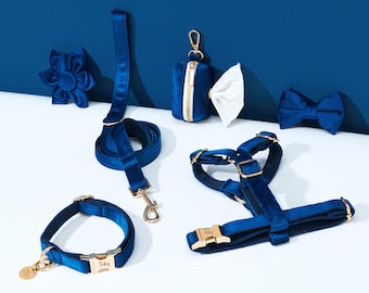 Personalized Navy Blue Velvet Pet Harness Leash Set for Pet Gift,Handmade  Dog Collar Pendant For Pet Mom Gifts,Engraved Puppy ID Collars