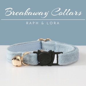 Breakaway Cat Collar with Engraved Tag, Personalized Dusty Blue Kitten Collar Bell for Pet Gifts, Custom Quick Released Kitten Collar