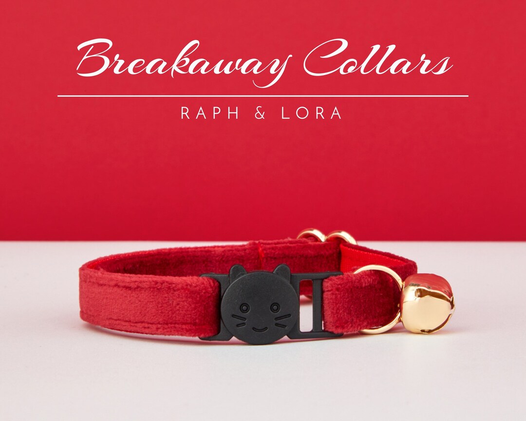 Cherry Velvet Red Breakaway Cat Collar With Name Engraved, Quick