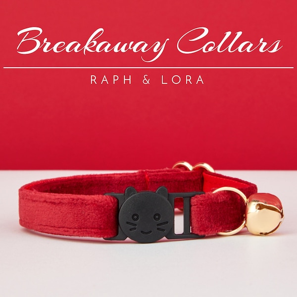 Cherry Velvet Red Breakaway Cat Collar with Name Engraved, Quick Release Cat Collar Set, Custom Kitten Collar with Bell Bow tie