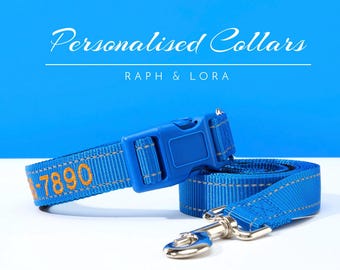 Embroidered Blue Dog Collar Leash Gift For Pet Lover,Customized Dog Collar Gift For Pet Owner,Embroidery Puppy Collar Set Gift For Him