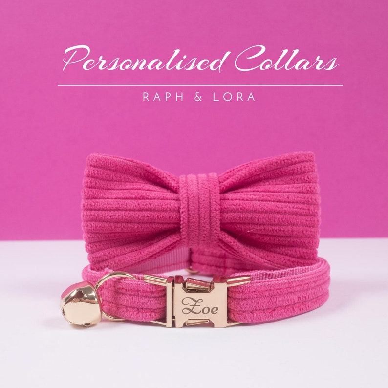 Personalized Pink Cat Collar with Bell, Custom Cat Collar Bow Tie for Pet Birthday Gift, Adjustable Luxury Custom Cat Collar image 4