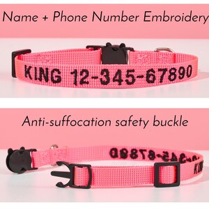 Pu&ograve; includere: Collare regolabile per animali domestici rosa con fibbia nera e testo ricamato nero che recita "KING 12-345-67890".