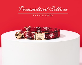 Handmade Red Cat Collar Bell,Quality Kitten Non-Breakaway Collar Leash with Name Buckle,Ideas Pet Gifts for Pet Lovers,Gifts for Pet Mom