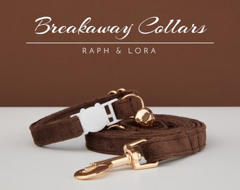 All Velvet Chocolate Breakaway Cat Collar with Name Engraved, Quick Release Cat Collar Set, Custom Kitten Collar with Bell Bow tie