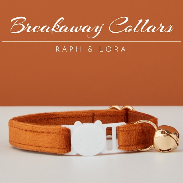 Caramel Velvet Breakaway Cat Collar with Name Engraved, Quick Release Cat Collar Set, Custom Kitten Collar with Bell Bow tie