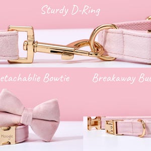 Baby Pink Velvet Personalized Dog Collar Lead Bow, Puppy Collar for Wedding Gift, Luxury Pet Dog Collar for Small Dogs, Soft Cat Collar Gift image 4