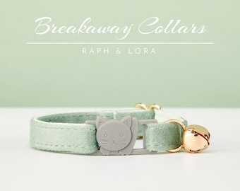 Sage Velvet Green Breakaway Cat Collar with Name Engraved, Quick Release Cat Collar Set, Custom Kitten Collar with Bell Bow tie