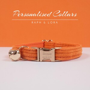Orange Cat Collar with Bell, Custom Cat Collar Bow Tie for Pet Birthday Gift, Adjustable Luxury Personalized Cat Collar image 2