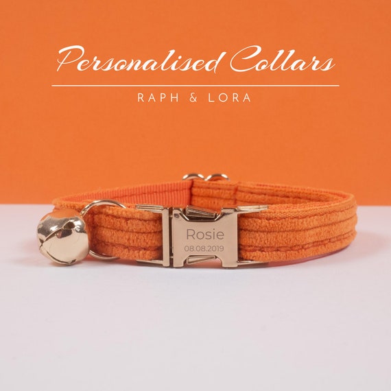 Orange Cat Collar with Bell Custom Cat Collar Bow Tie for Pet Birthday Gift Adjustable Luxury Personalized Cat Collar