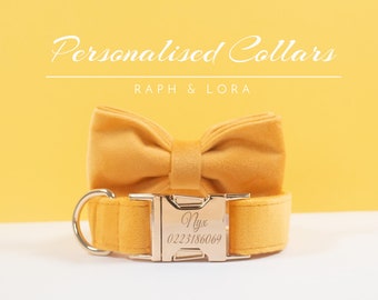 Custom Dog Collar Bow Leash in Yellow Velvet,Fancy Puppy Collar Bow Set, Soft Velvet Dog Collar for Wedding Gift,Adjustable Cat Collar