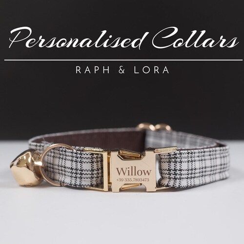 Plaid Custom Cat Collar Leash Bell Personalised Cat Collar Etsy