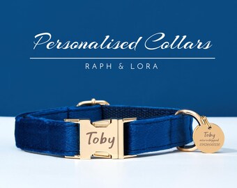 Personalized Navy Blue Velvet Pet Harness Leash Set for Pet Gift,Handmade  Dog Collar Pendant For Pet Mom Gifts,Engraved Puppy ID Collars