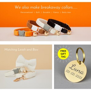 Orange Cat Collar with Bell, Custom Cat Collar Bow Tie for Pet Birthday Gift, Adjustable Luxury Personalized Cat Collar image 4