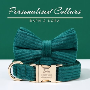 Designer Dog Collar with Name Engraved, Personalized Puppy Collar, Velvet Pet Dog Collar and Leash Bow Set, Dog Puppy Collar Gift