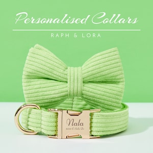 Green Personalized Dog Collar Lead Bow, Puppy Collar for Wedding Gift, Luxury Pet Dog Collar for Small Dogs, Soft Puppy Collar Gift