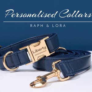 Personalized Pet Collar Leash Set For Cat Owner,Custom Navy BLUE Dog Collar For Her,Engraved Puppy Collar Gift For Him,Leather Cat Collar