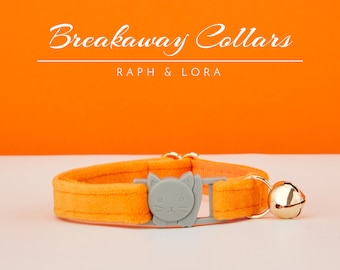 Orange Velvet Breakaway Cat Collar with Name Engraved, Quick Release Cat Collar Set, Custom Kitten Collar with Bell Bow tie