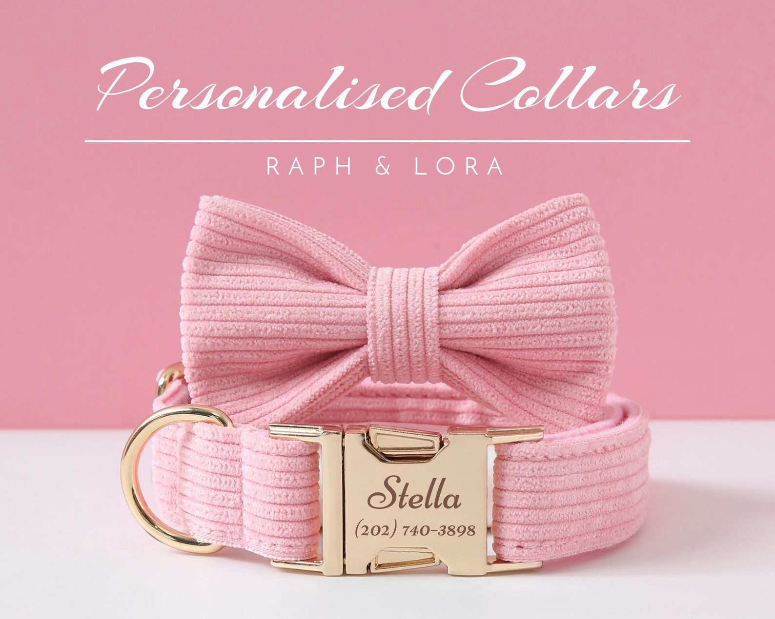 Pink Corduroy Dog Collar and Bow Tie Set Personalized Dog Etsy