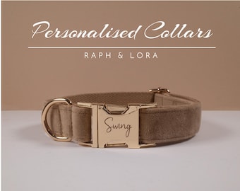 Personalized Brown Velvet Puppy Collar Lead Bow, Handmade Dog Collar with Gold Hardware, Soft Velvet Cat Collar, Custom Dog Collar Leash