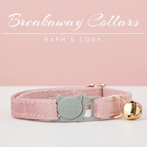 Breakaway Cat Collar with Quick Release Clasp, Dusty Pink Personalized Cat Collar with Engraved Tag, Custom Kitten Collar with Bell Bow tie