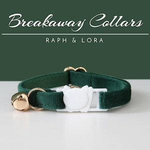 Breakaway Cat Collar with Name Engraved, Quick Release Cat Collar Set, Green Velvet Custom Kitten Collar with Bell Bow tie