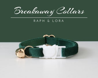 Breakaway Cat Collar with Name Engraved, Quick Release Cat Collar Set, Green Velvet Custom Kitten Collar with Bell Bow tie