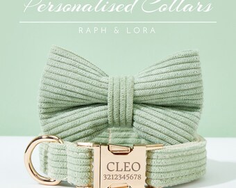 Fancy Dog Collar with Name Engraved, Personalized Puppy Collar, Luxury Pet Dog Collar and Leash Bow Set, Velvet Dog Puppy Collar Gift