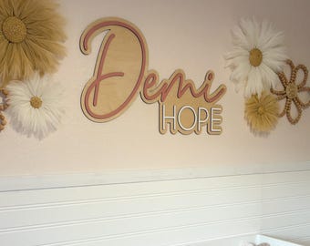 Personalized Wooden Nursery Name Sign | Custom Baby Name Wall Decor | Neutral Layered Wood Name | Modern Boho Nursery Sign