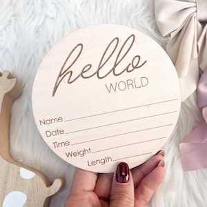 Hello World Baby-Zeichen, Geburtsankündigungsschild, Geburtsankündigungsschild, Geburtsankündigungsschild, Geburtsanzeige